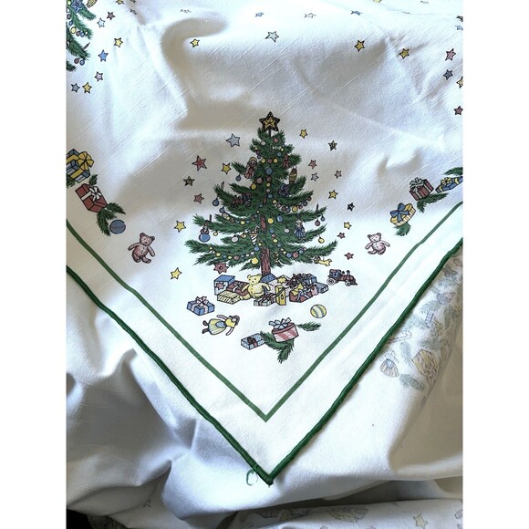 Nikko Christmas Tablecloth Trees Holly Stars Presents 54 x 52" Square - Picture 2 of 4